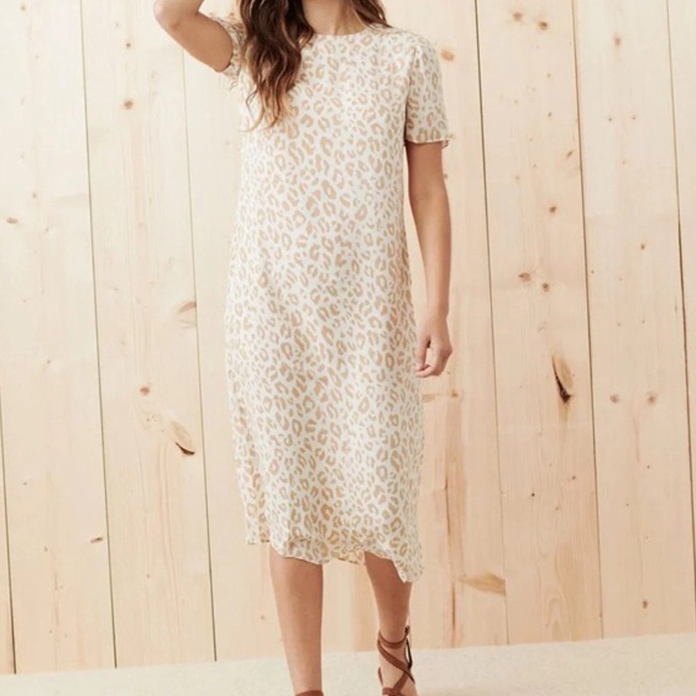 NWT Jenni Kayne Silk Leopard Print Short Sleeve Midi Dress XS